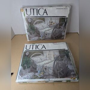 Vintage 70s Utica Strawberry Patch Full Fitted Flat Sheet Set NEW Spring NOS